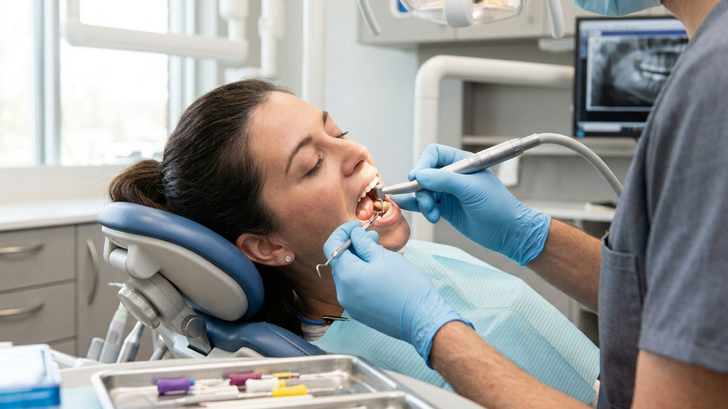 Endodontist performing an apicoectomy procedure on a patient in Elgin, IL.