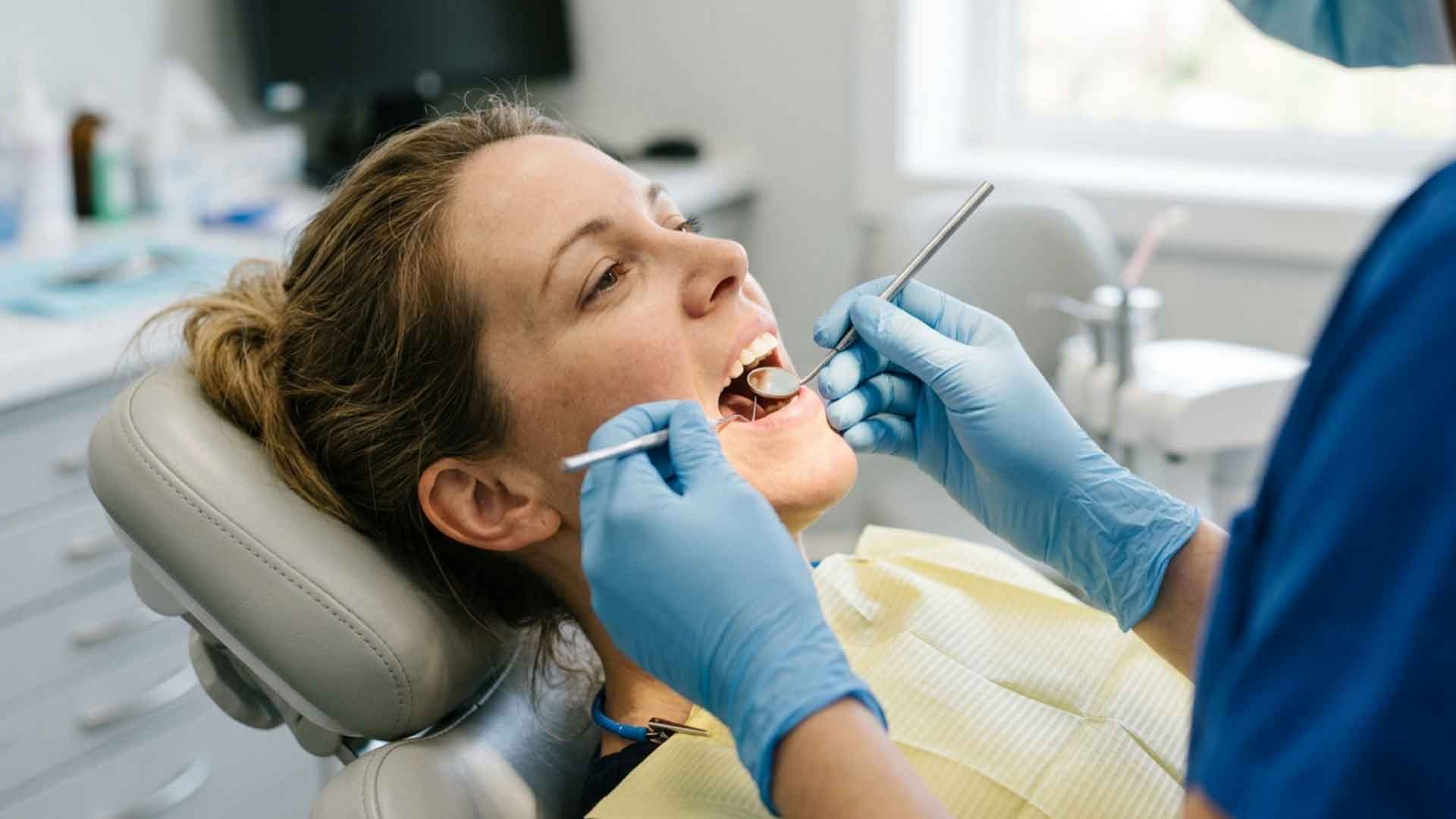 Endodontist examining a patient's teeth during a dental evaluation.