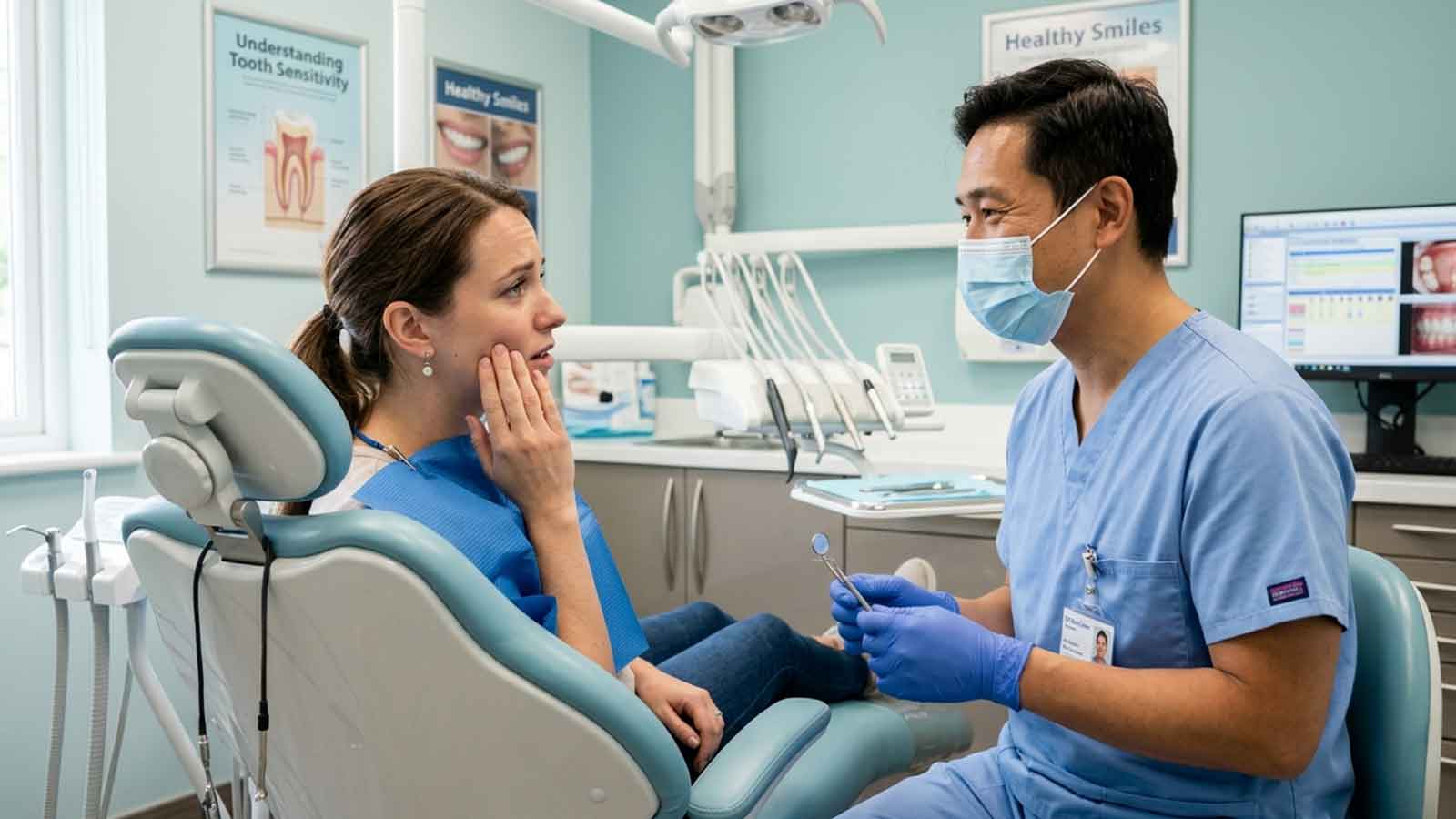 Endodontist discussing tooth pain and treatment options with a patient.