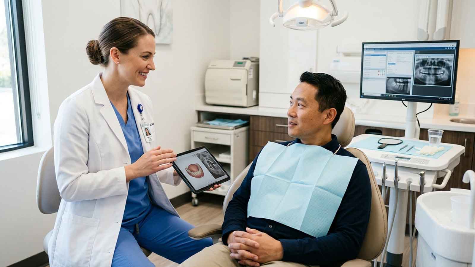 Endodontist discussing treatment options with a patient.