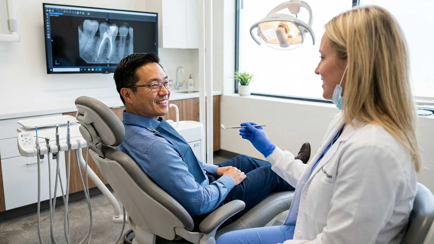 Patient speaking with an endodontist about retreatment.